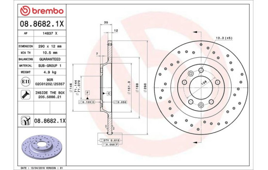 Brake Disc BREMBO XTRA LINE 08.8682.1X, Image 3