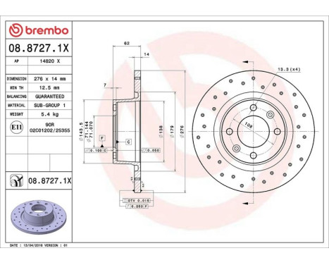 Brake Disc BREMBO XTRA LINE 08.8727.1X, Image 3
