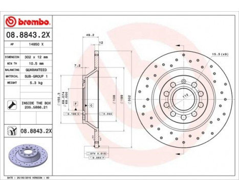 Brake Disc BREMBO XTRA LINE 08.8843.2X, Image 2