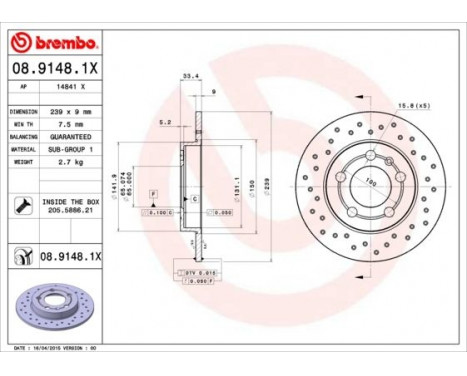 Brake Disc BREMBO XTRA LINE 08.9148.1X, Image 2