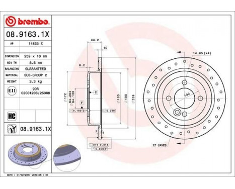 Brake Disc BREMBO XTRA LINE 08.9163.1X, Image 2