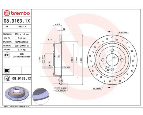 Brake Disc BREMBO XTRA LINE 08.9163.1X, Image 3