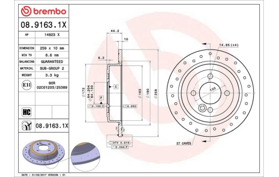 Brake Disc BREMBO XTRA LINE 08.9163.1X, Image 3