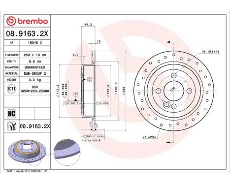 Brake Disc BREMBO XTRA LINE 08.9163.2X, Image 3