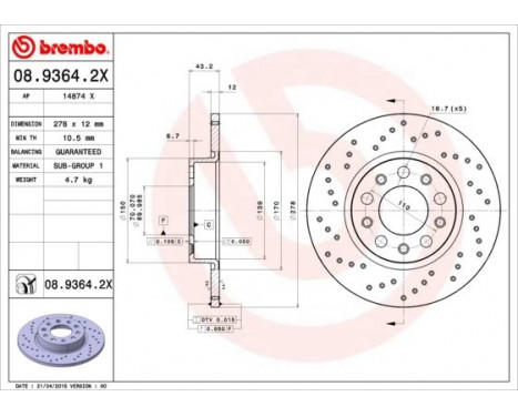 Brake Disc BREMBO XTRA LINE 08.9364.2X, Image 2
