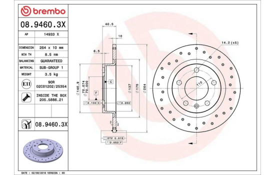 Brake Disc BREMBO XTRA LINE 08.9460.3X, Image 3