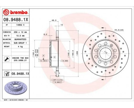 Brake Disc BREMBO XTRA LINE 08.9488.1X, Image 2