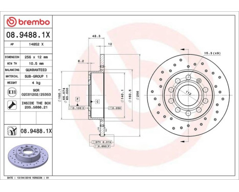 Brake Disc BREMBO XTRA LINE 08.9488.1X, Image 3