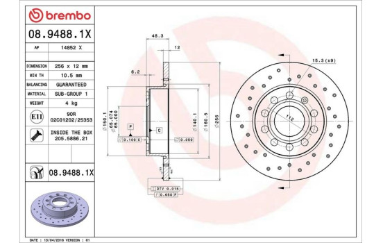 Brake Disc BREMBO XTRA LINE 08.9488.1X, Image 3