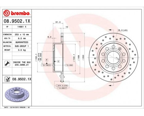 Brake Disc BREMBO XTRA LINE 08.9502.1X, Image 2