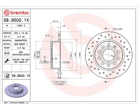 Brake Disc BREMBO XTRA LINE 08.9502.1X, Image 3