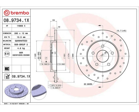 Brake Disc BREMBO XTRA LINE 08.9734.1X, Image 3