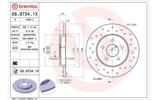 Brake Disc BREMBO XTRA LINE 08.9734.1X, Image 3