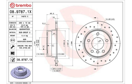 Brake Disc BREMBO XTRA LINE 08.9787.1X, Image 3
