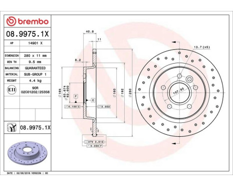 Brake Disc BREMBO XTRA LINE 08.9975.1X, Image 3