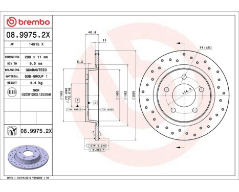 Brake Disc BREMBO XTRA LINE 08.9975.2X, Image 3