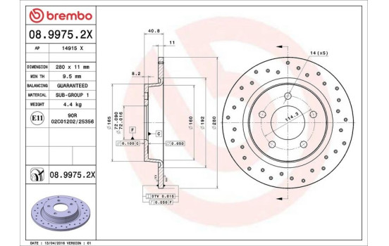 Brake Disc BREMBO XTRA LINE 08.9975.2X, Image 3