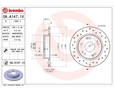 Brake Disc BREMBO XTRA LINE 08.A147.1X, Image 2