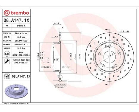 Brake Disc BREMBO XTRA LINE 08.A147.1X, Image 3