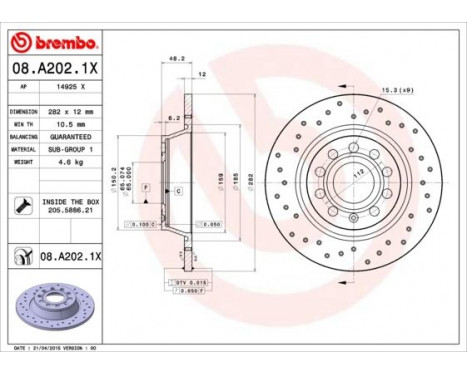 Brake Disc BREMBO XTRA LINE 08.A202.1X, Image 2