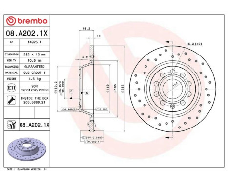 Brake Disc BREMBO XTRA LINE 08.A202.1X, Image 3
