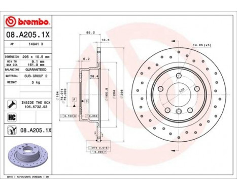 Brake Disc BREMBO XTRA LINE 08.A205.1X, Image 2