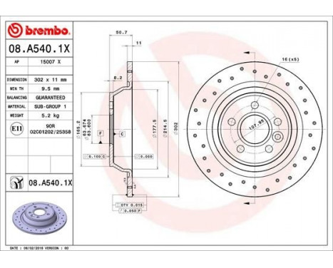 Brake Disc BREMBO XTRA LINE 08.A540.1X, Image 2