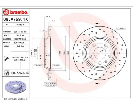 Brake Disc BREMBO XTRA LINE 08.A759.1X, Image 2