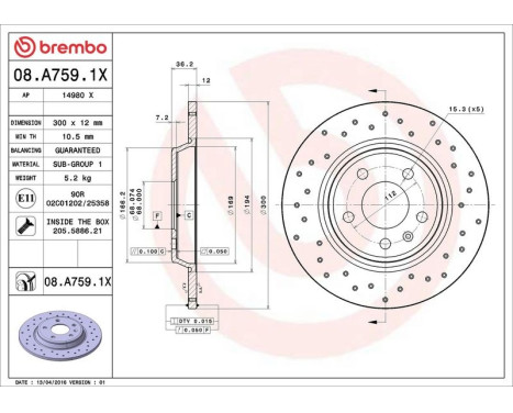 Brake Disc BREMBO XTRA LINE 08.A759.1X, Image 3