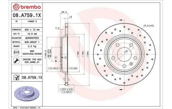 Brake Disc BREMBO XTRA LINE 08.A759.1X, Image 3
