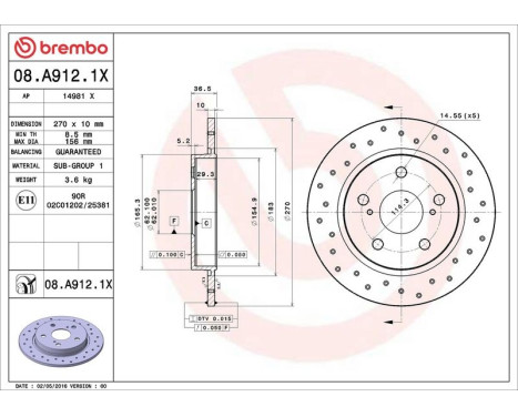 Brake Disc BREMBO XTRA LINE 08.A912.1X, Image 3
