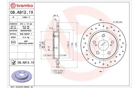 Brake Disc BREMBO XTRA LINE 08.A912.1X, Image 3