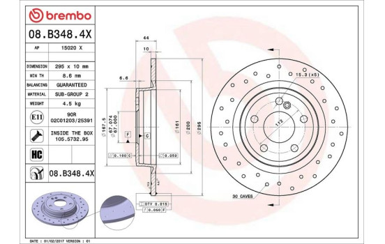 Brake Disc BREMBO XTRA LINE 08.B348.4X, Image 3