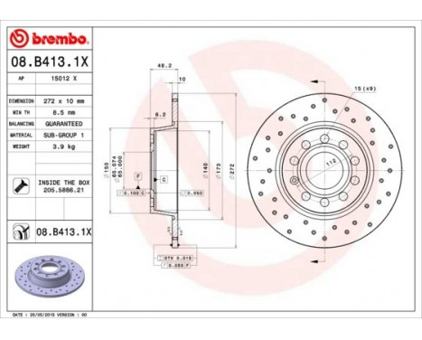 Brake Disc BREMBO XTRA LINE 08.B413.1X, Image 2