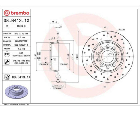 Brake Disc BREMBO XTRA LINE 08.B413.1X, Image 3