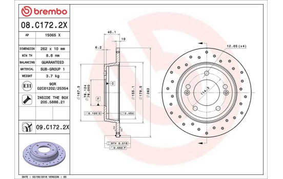 Brake Disc BREMBO XTRA LINE 08.C172.2X, Image 3