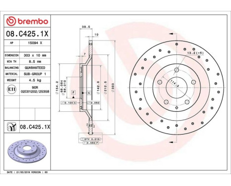 Brake Disc BREMBO XTRA LINE 08.C425.1X, Image 2