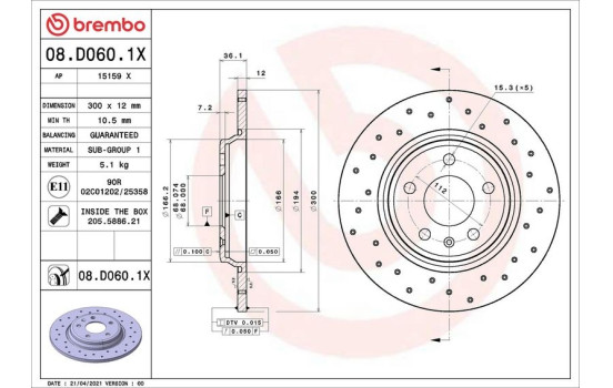 Brake Disc BREMBO XTRA LINE 08.D060.1X, Image 2
