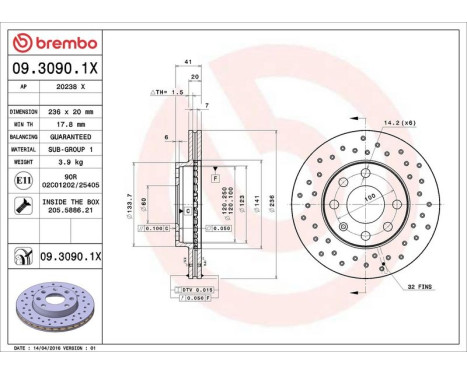 Brake Disc BREMBO XTRA LINE 09.3090.1X, Image 3