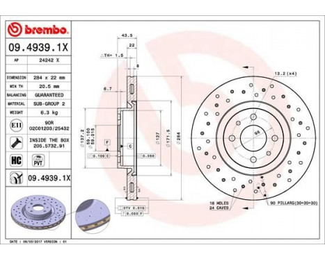 Brake Disc BREMBO XTRA LINE 09.4939.1X, Image 2