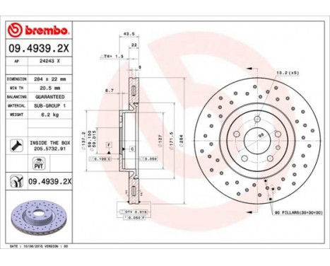 Brake Disc BREMBO XTRA LINE 09.4939.2X, Image 2