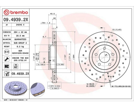 Brake Disc BREMBO XTRA LINE 09.4939.2X, Image 3