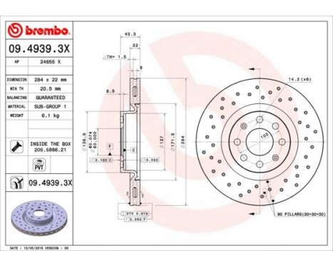 Brake Disc BREMBO XTRA LINE 09.4939.3X, Image 2
