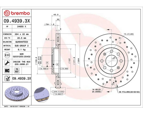 Brake Disc BREMBO XTRA LINE 09.4939.3X, Image 3