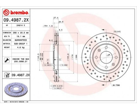 Brake Disc BREMBO XTRA LINE 09.4987.2X, Image 2