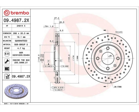 Brake Disc BREMBO XTRA LINE 09.4987.2X, Image 3