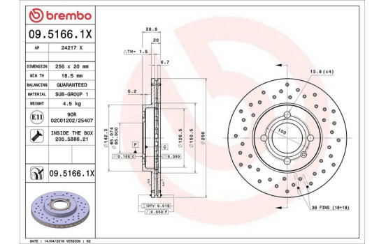 Brake Disc BREMBO XTRA LINE 09.5166.1X, Image 3