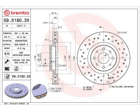 Brake Disc BREMBO XTRA LINE 09.5180.3X, Image 2