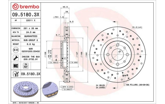 Brake Disc BREMBO XTRA LINE 09.5180.3X, Image 2