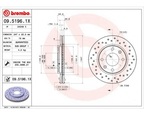 Brake Disc BREMBO XTRA LINE 09.5196.1X, Image 2